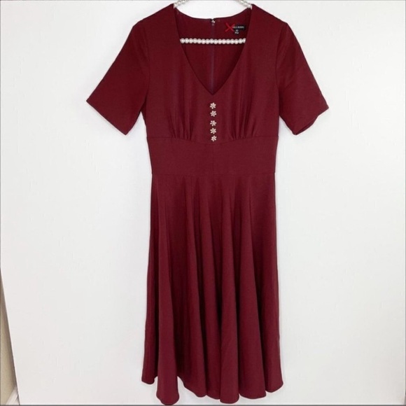 NWT Hell Bunny Burgundy Red Embellished Rhinestone Fit & Flare ModCloth Holiday - Picture 6 of 12